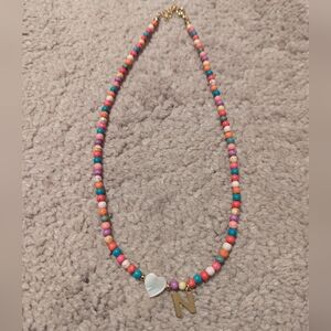 Colorful Beaded Necklace with Heart and Initial Charm